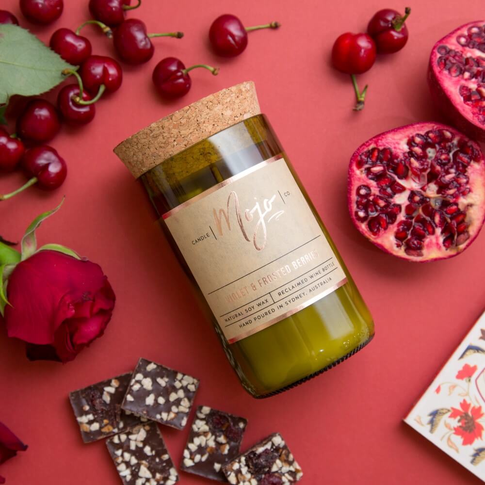 Violet & Frosted Berries - Wine bottle candle