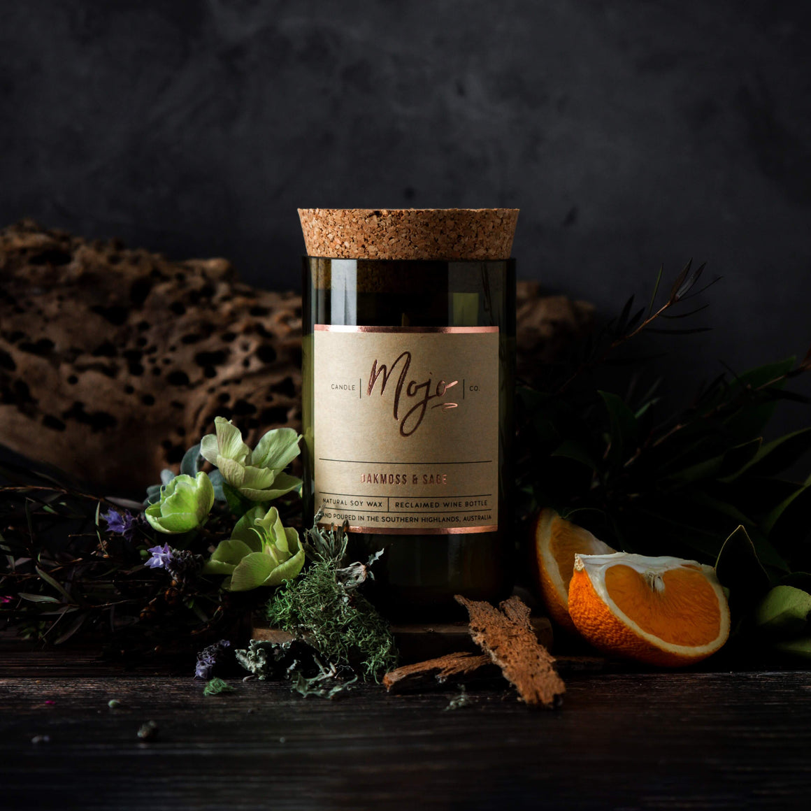 OAKMOSS & SAGE - Reclaimed Wine Bottle Soy Wax Candle