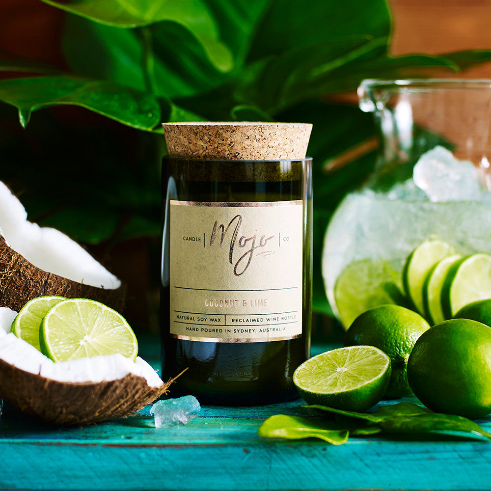 COCONUT & LIME - Reclaimed Wine Bottle Soy Wax Candle